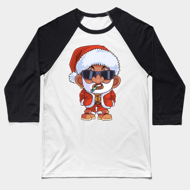 Black Santa Claus Gangster Christmas Baseball T-Shirt by Noseking